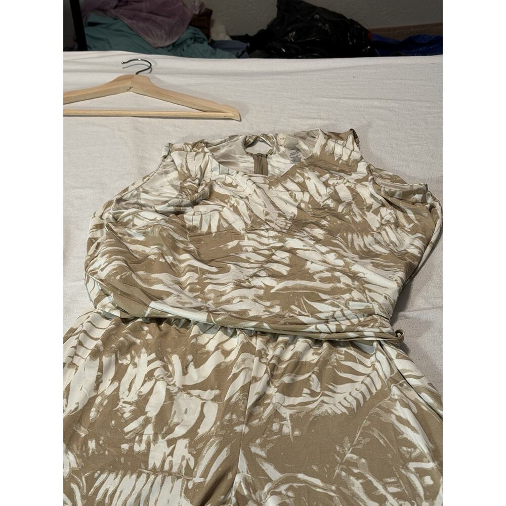 Chico's Palm Pattern Jumpsuit Wide-Leg Sleeveless Feather Tan Size 2 - Picture 2 of 14